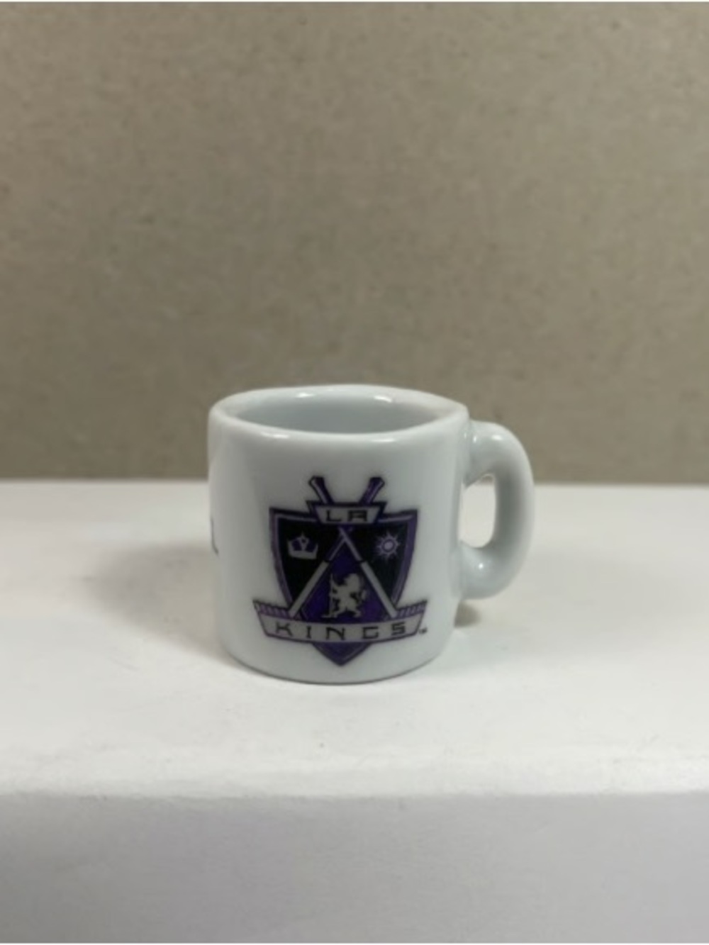 White Mini Ceramic Mug with Purple Crest - Home Art Glass Art